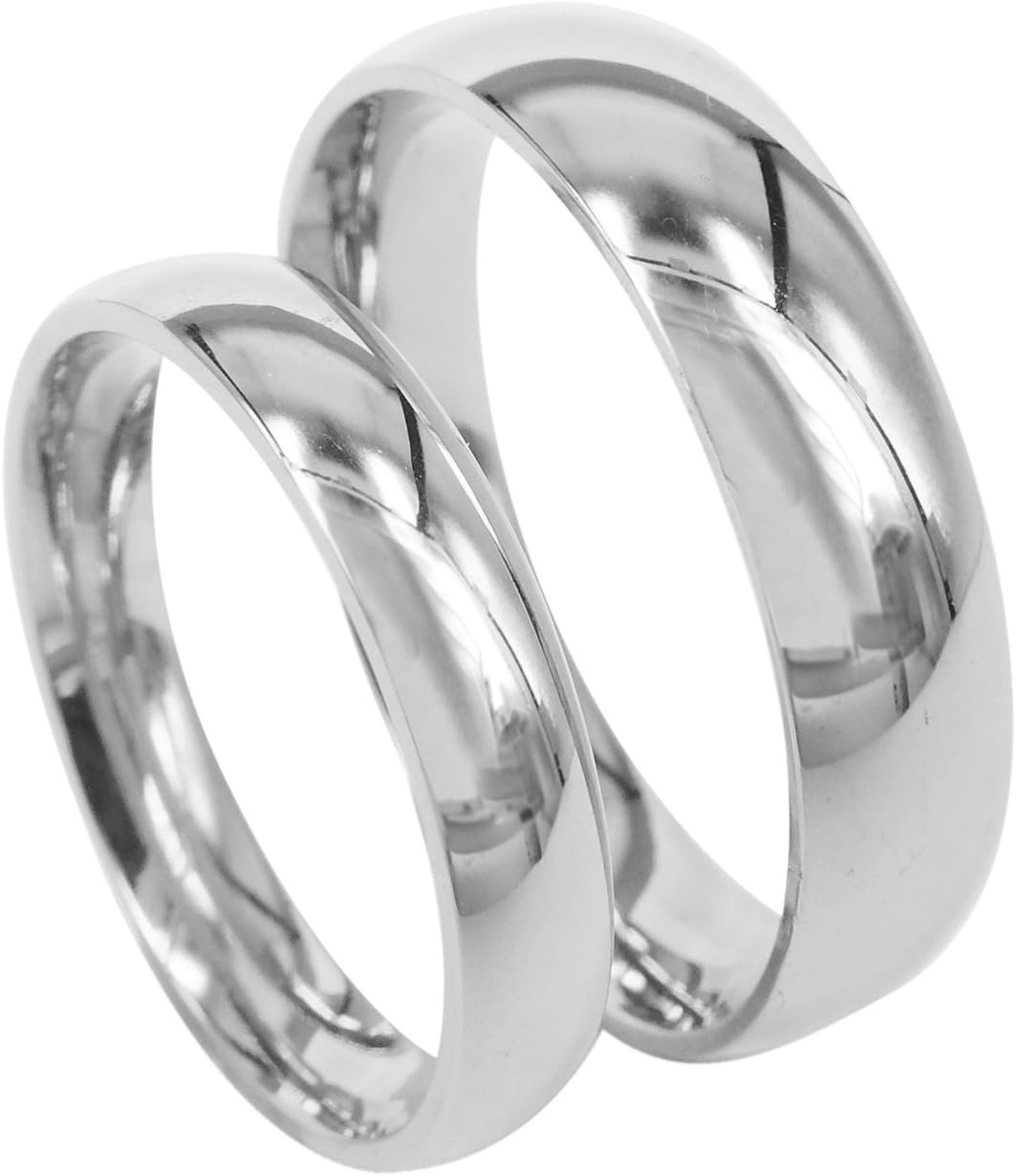 Couple Ring Sets Wedding Band Engagement Ring Sets Titanium Polished Silver Bands UK size H to Z7