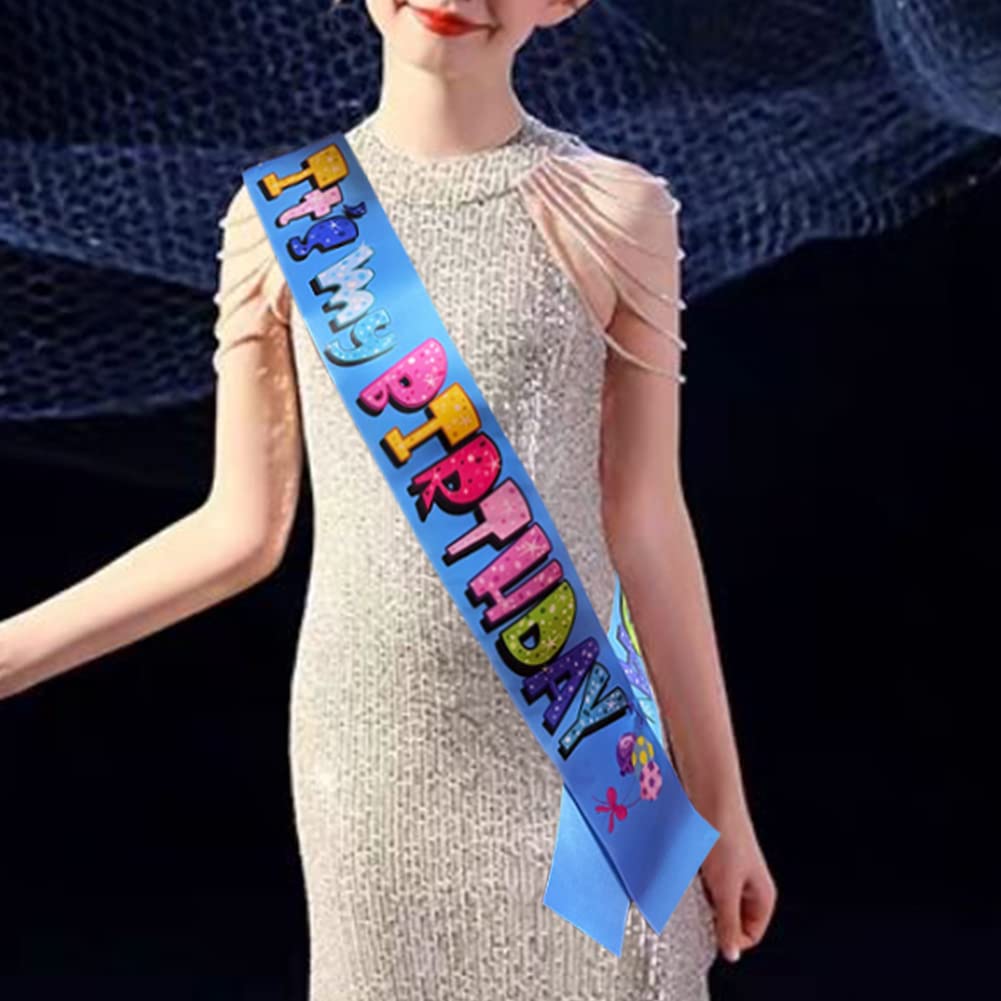 „It’s My Birthday“ Schärpe – Blau & Rosa Glitzer – Für Geburtstagsmädchen & Geburtstagskönigin