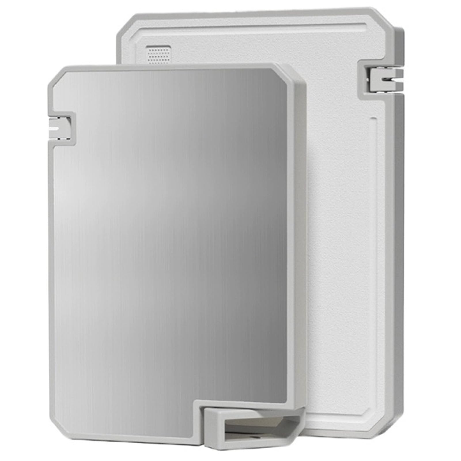 Planche a decouper double face inox large avec aiguiseur de couteau et zone de broyage