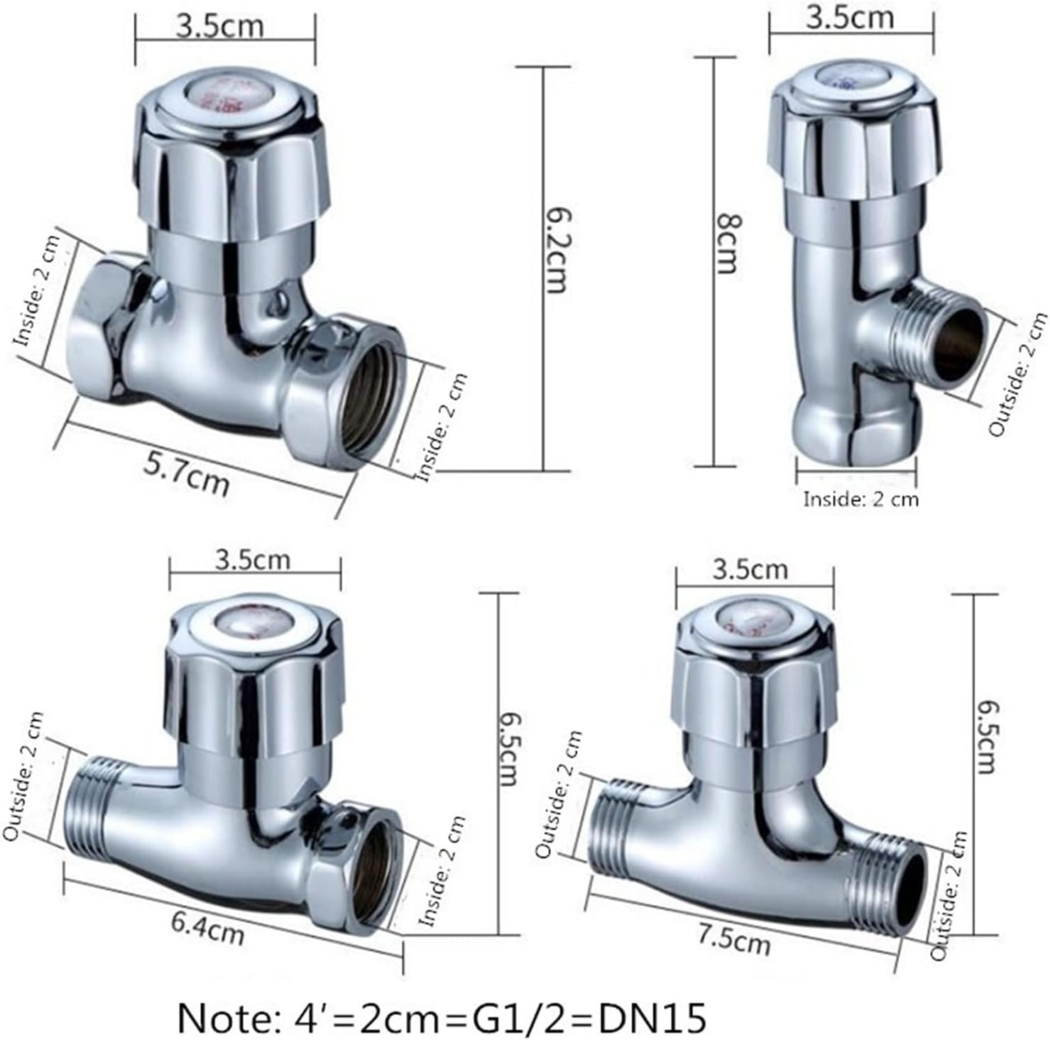 G1/2 Brass Inner/Outer Threaded Switch Valve, Toilet Water Heater Water Pipe Shower Plating Angle Valve Water Stop Valve 1Pcs(A)