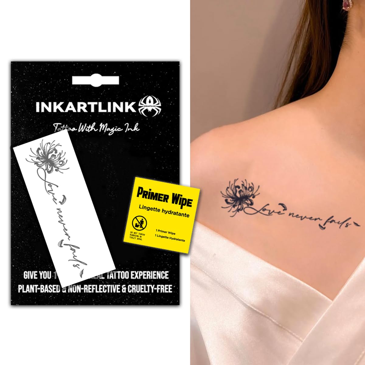 INKARTLINK Semi Permanent Tattoos, Holiday Tattoos, Party Favors, Lasts 7-15 Days, Waterproof and Non-reflective, Unique Design (English Emotional Phrases With Flowers)
