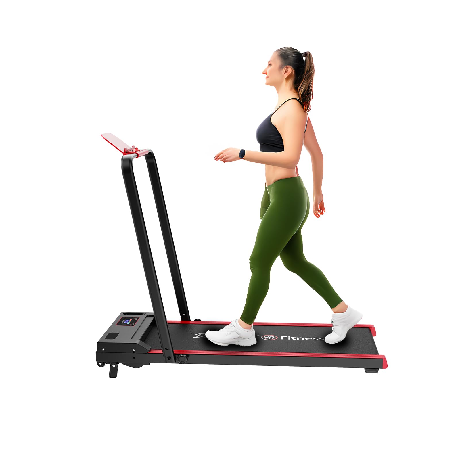 Cinta de Correr caminadora Eléctrica Plegable para Casa, Motor 1000W Silencioso, Velocidad 1-12 km/h, Pantalla LED, Rojo y Negro, con Ruedas, Soporte Tablet