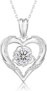 Moissanite Heart Necklace for Women, 1ct Lab-Created Diamond Rose Pendant, 925 Sterling Silver Romantic Jewelry Gifts for Wife Girlfriend Her Anniversary Birthday
