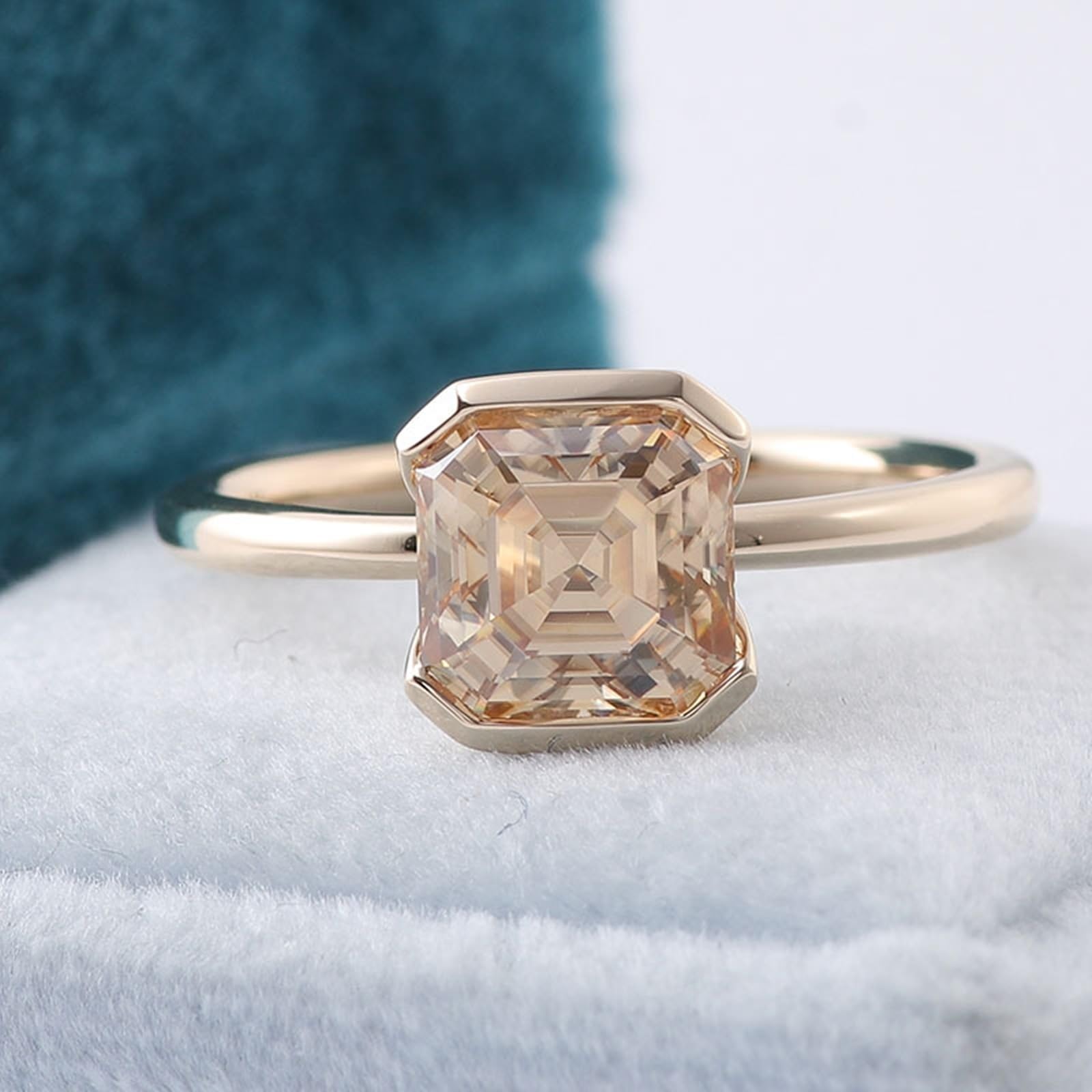Anillos de oro amarillo de 18 quilates Moissanita, Anillos de pareja Simple, Rectangular Champán Solitario Moissanite Anillos Mujeres