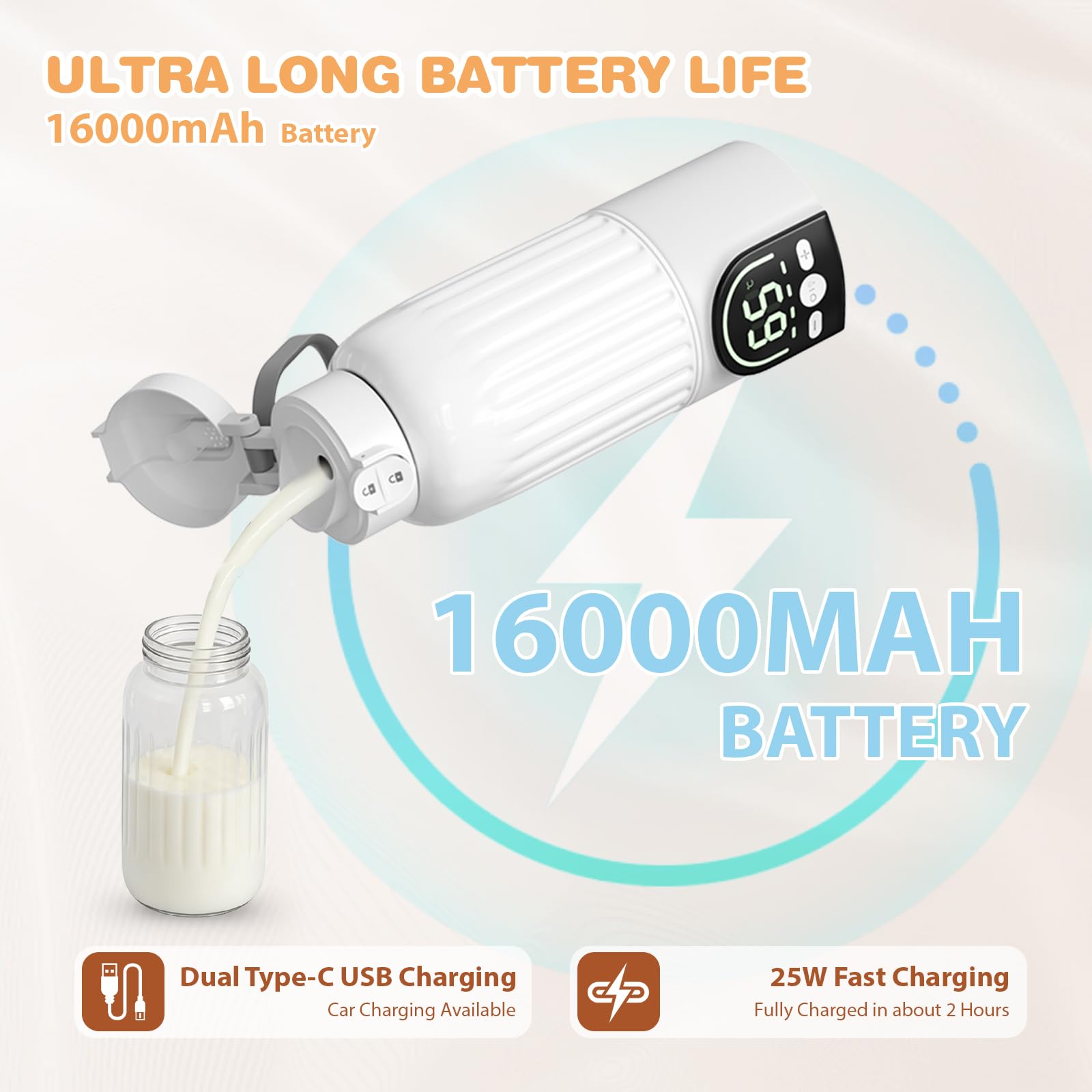 Scaldabiberon Portatile,Scaldabiberon Portatile Senza Fili per Latte Materno 500 ml,Riscaldamento Rapido e Controllo Preciso della Temperatura,Scaldalatte con Batteria e Caricabatterie