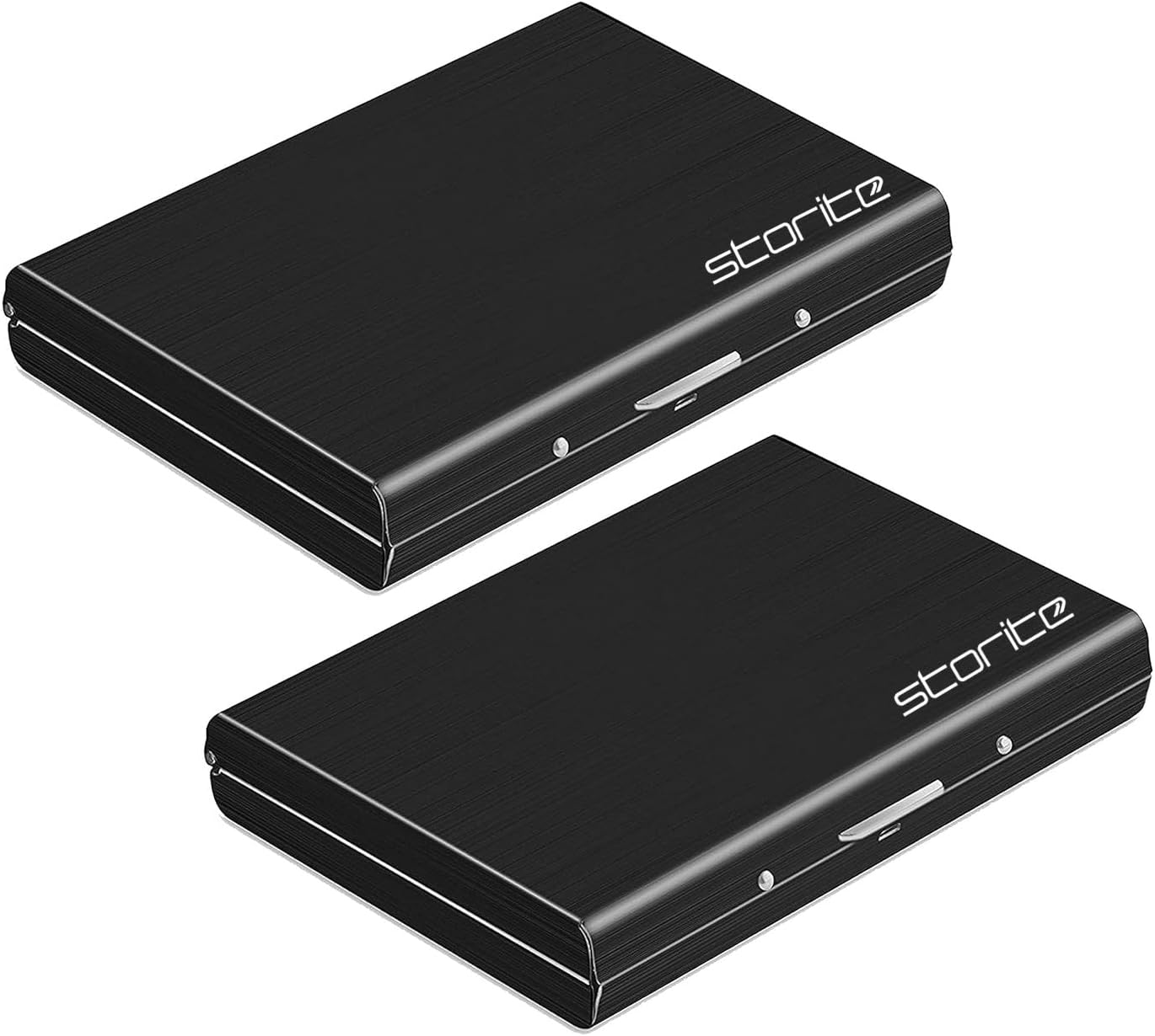 RFID Metal Credit Card Holder Wallet | 6 Slot Slim Card Case for Men & Women | Anti-Theft Pocket Organizer for ATM, ID & Business Cards – Shiny Black (2-Pack)