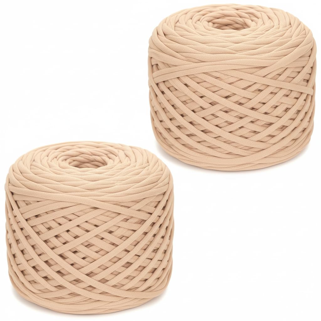 Xtrillogen 2 x 285g T Shirt Yarn,Chunky Yarn for Hand Knitting,Chunky Wool Knitting Kit,Tshirt Yarn for Crochet Wool Bags,Blankets,Baskets & DIY Home Decor (Khaki) — image 1