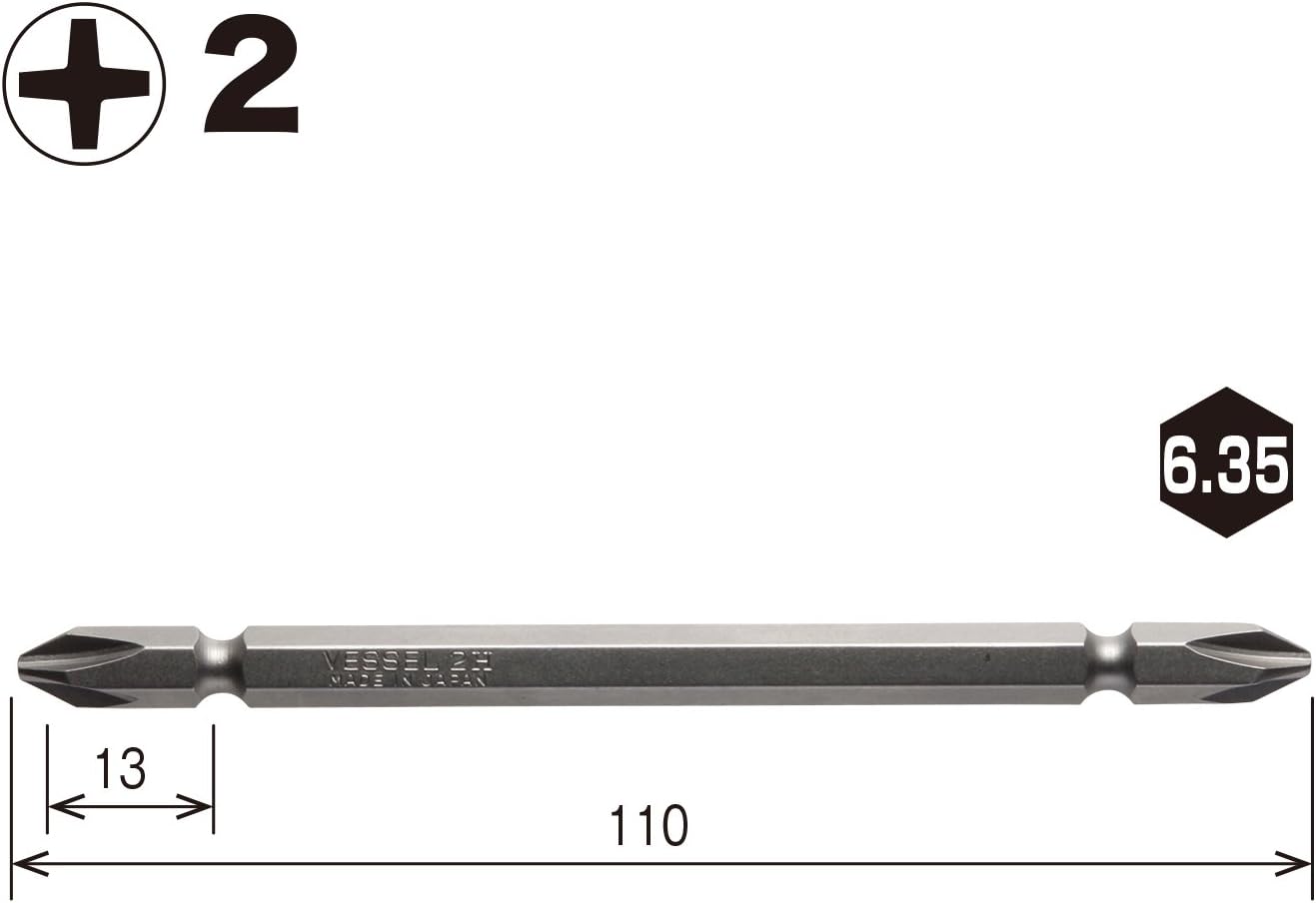 Vessel Double Ended Bit Air for Electric Drivers + 0.08 x 4.3 inches (110 mm), Set of 10, Hardness: H (High Hardness) A14 ZP