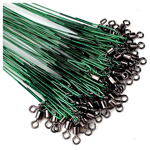 Fishing Leaders, Wire Leader with Swivel Snap Assortment Stainless Steel Fishing Tackle Gear Gift Connect Lures Bait Rig Hooks for Kingfish Bluefish Pike Green（60 Pcs 3 Size Test 40 Lbs