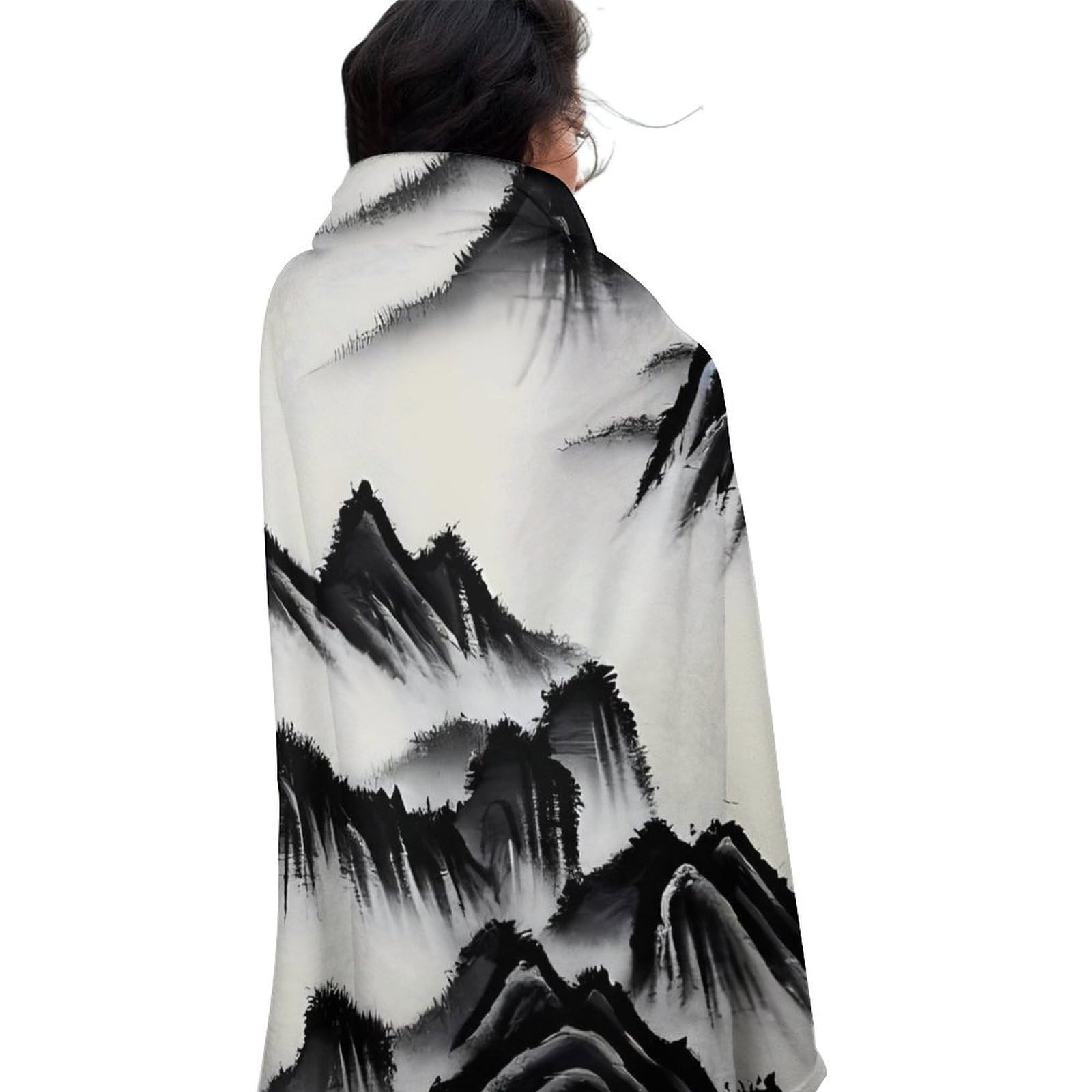 Couverture ronde paysage chinois 150 cm jete de plage et plaid de voyage bureau