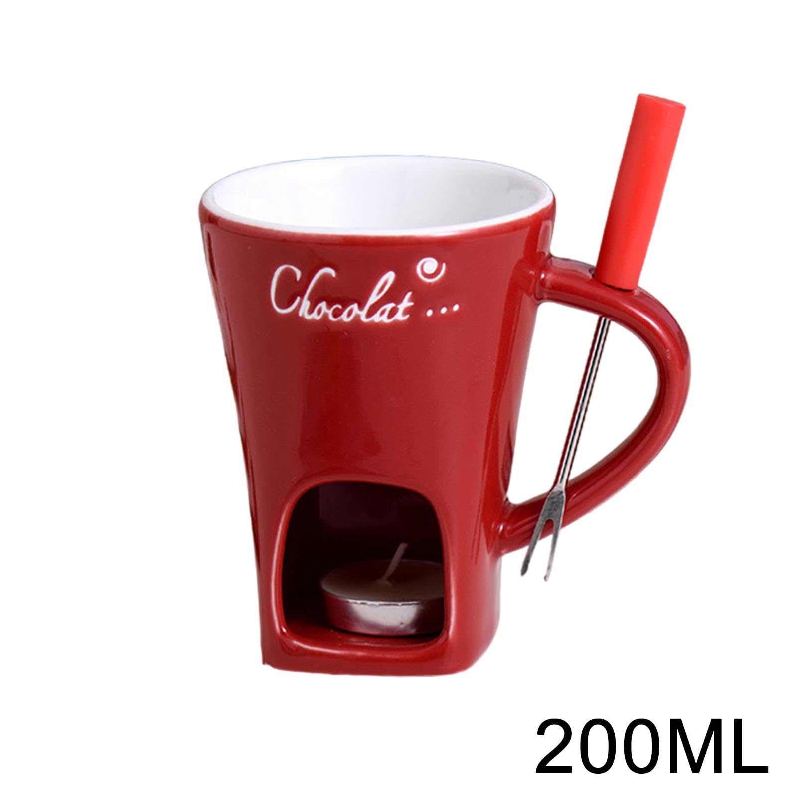Tazza Fonduta Cioccolato Con Candela - Ceramica, 180 Ml, Include Forchetta, Rosso - Foto 12