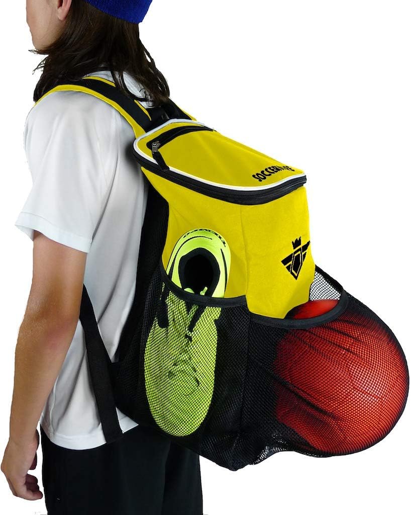 Soccer Backpack with Ball Holder Compartment - for Boys & Girls | Bag Fits All Soccer Equipment & Gym Gear (Black)