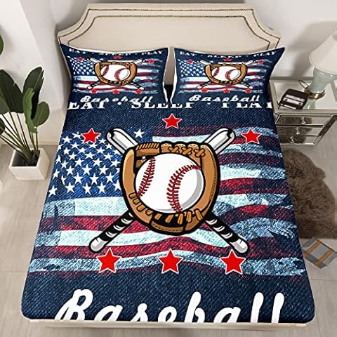 Juego de sábanas de béisbol Loussiesd para niños Cover