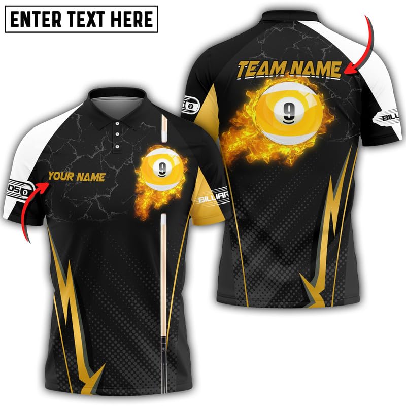 Custom Billiard Shirts, Men's Billiard Polo Shirts Short Sleeve Jersey, Personalized Billiards 9 Ball Pool Jerseys for Men, Funny Billiard Team Shirts for Men, Gifts for Pool Players2