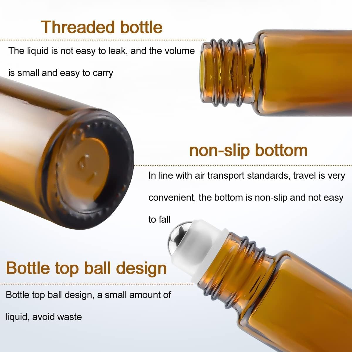 Bouteilles à Rouleau d'huile Essentielle en Verre 10 ML Bouteilles à Bille en Verre Marron 5 pièces Bouteille à Rouleau Rechargeable Vide avec Bambou Naturel Li/96/18