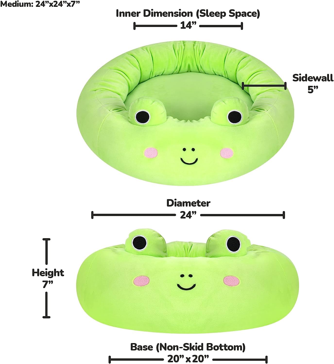 Squishmallows Cama Oficial para Mascotas Wendy Frog de 24 Pulgadas, Cama Mediana ultrasuave Oficial de Felpa para Mascotas