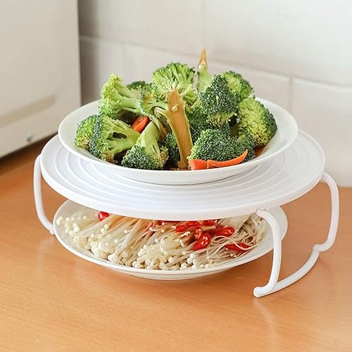 STOBAZA Apilador de platos de 2 niveles, apilador multifuncional de placas de microondas, bandeja de horno de plástico para hornear, bandeja para