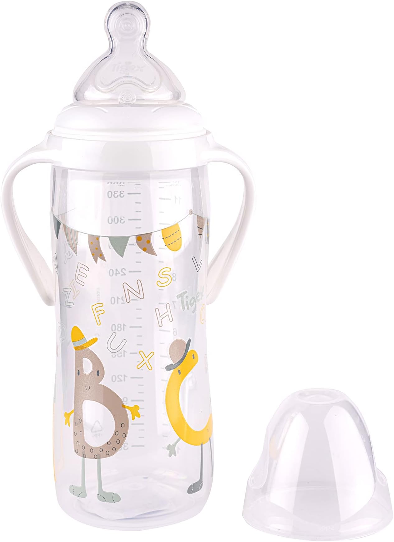 Tigex Transition+ Wide Neck Feeding Bottle 360ml with handles Silicone Teat +6m Infant Milk Mixed Design