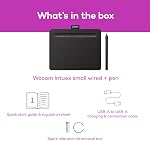 Wacom Intuos Small Graphic Drawing Tablet, Includes Training and Software; 4 Customizable Express Keys Compatible with Chromebook Mac Android & Windows, Photo/Video Editing, Design & Education, Black