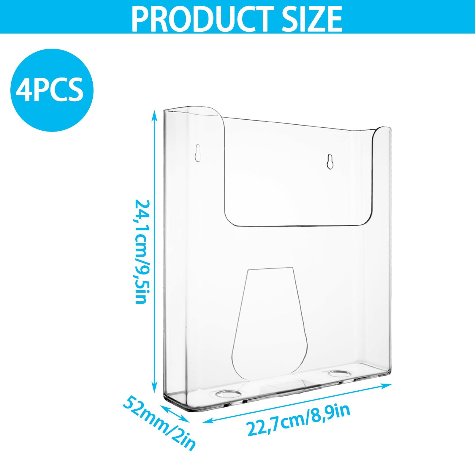 WOPPLXY Paquete de 4 soporte folletos pared A4, plastico pared a4 de Plástico Transparente con Tornillos para Flyers, Catálogos, Menús y Brochures