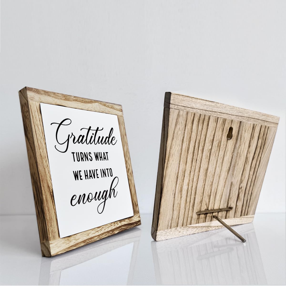 Letrero de madera rústica, letrero de gratitud convierte lo que tenemos en suficiente, placas de madera, decoración de mesa, letrero inspirador de escritorio, decoración de oficina en casa, letrero de