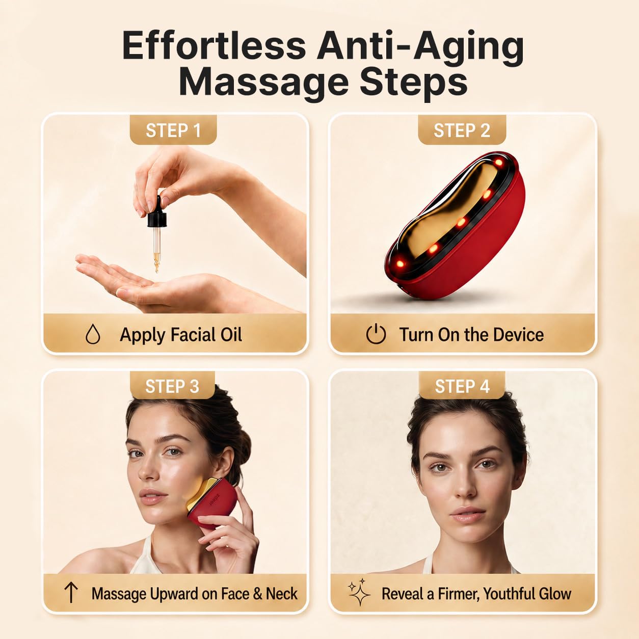 ZDEER Strumento elettrico Gua Sha per il viso con terapia a luce rossa a LED e vibrazioni lenitive, massaggiatore viso e collo in ottone riscaldato, dispositivo intelligente per la cura della pelle a