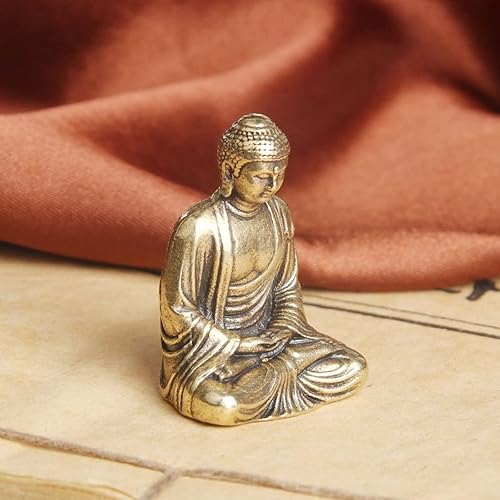 Miniatura 3 de NA - Estatua de Buda de bronce de cobre macizo, estatua en miniatura, adoración religiosa de latón, escultura de Sakyamuni, escritorio de estudio,