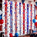 Suncalla 2 Pack Foil Curtain Backdrop Red White and Blue Star Metallic Hanging Fringe Curtains 4th of July Decorations Photo Booth Prop for Patriotic Party, Memorial Day, Independence Day