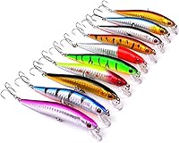 OriGlam 10pcs Life-Like Swimbait Fishing Lures - 3D Eyes Minnow Hard Baits for Bass Trout, Topwater Crankbaits Saltwater Freshwater