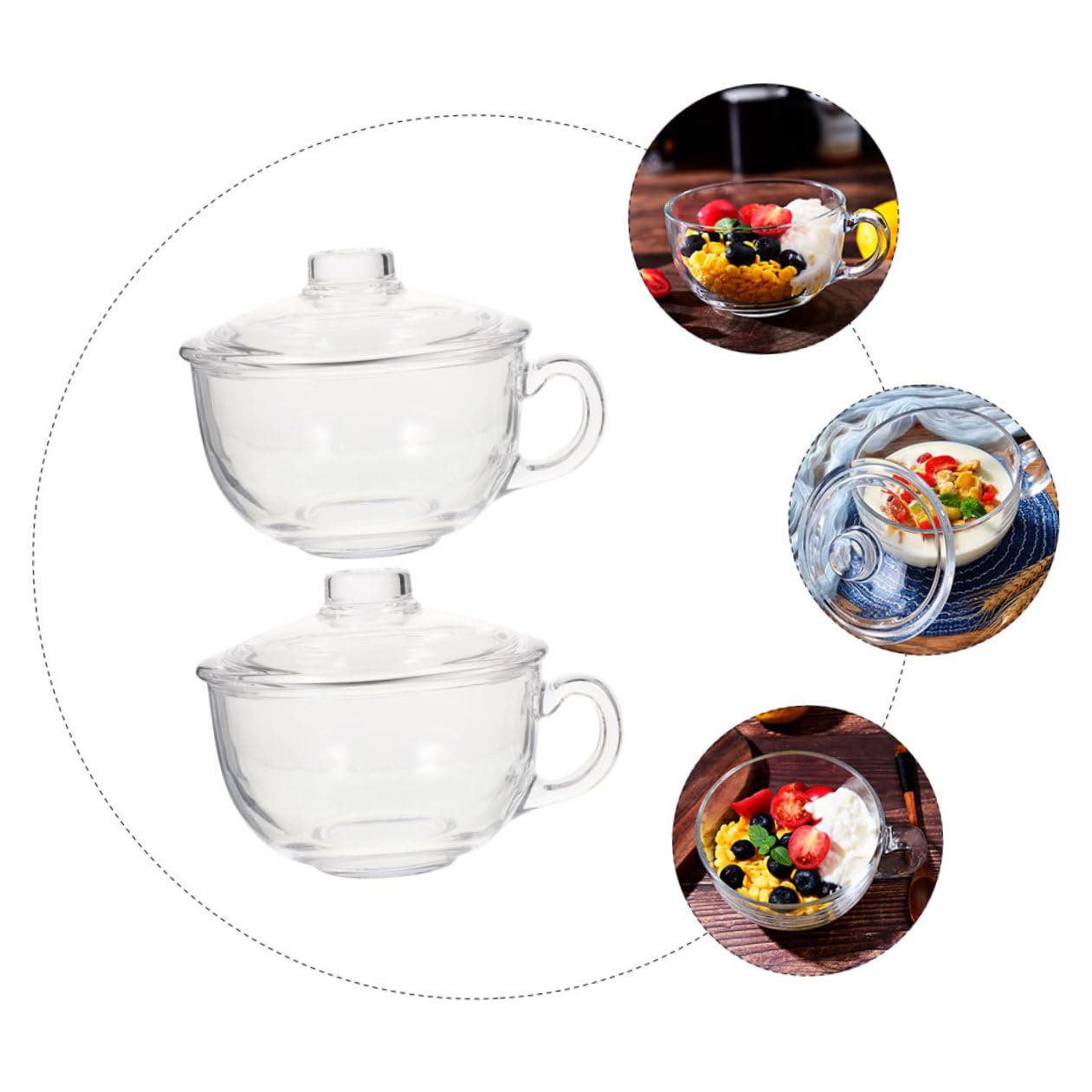 TOYANDONA 2 pezzi Tazza in Vetro Trasparente con Coperchio per Latte e Acqua Mug Multiuso per Colazione e Bevande Calde Design Ergonomico e Resistente