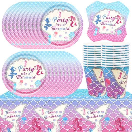 Décoration table anniversaire sirène kit vaisselle carton pour 20 enfants