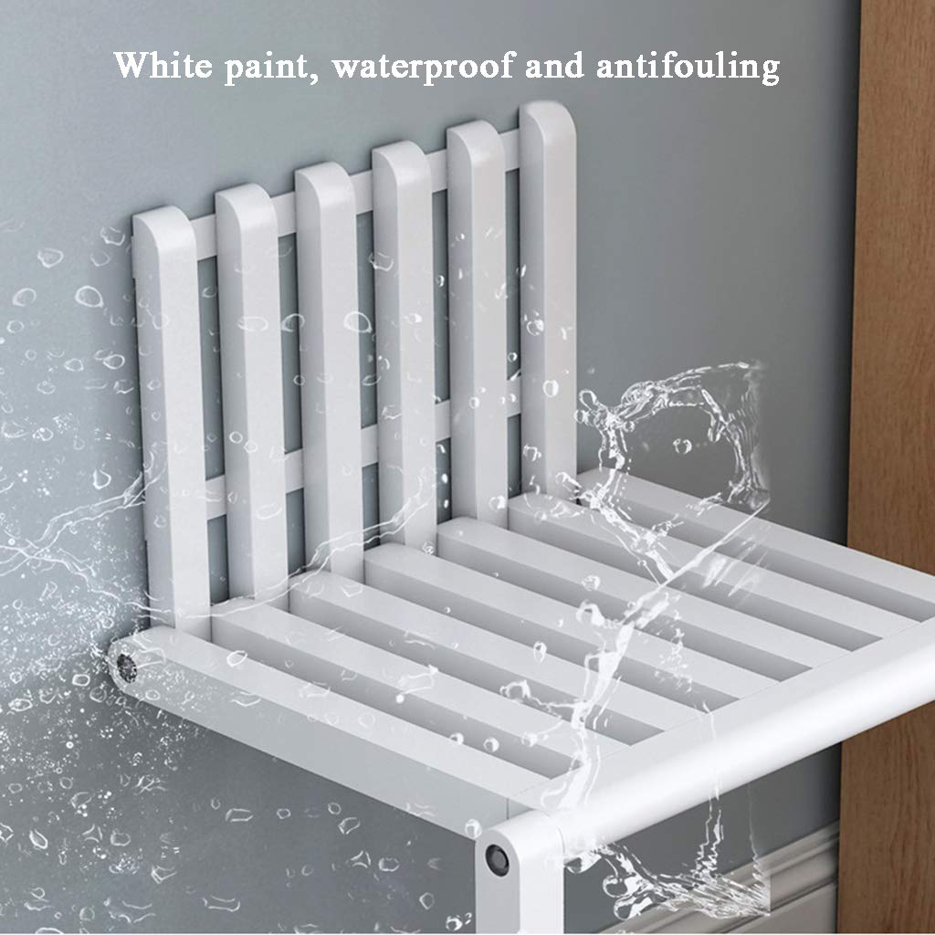 Sedia Pieghevole Sgabello per Cambio Scarpe a Parete da Balcone in Legno Massello Portante 150 Kg Facile Installazione Salvaspazio Multifunzionale (Bianco - H35cm)