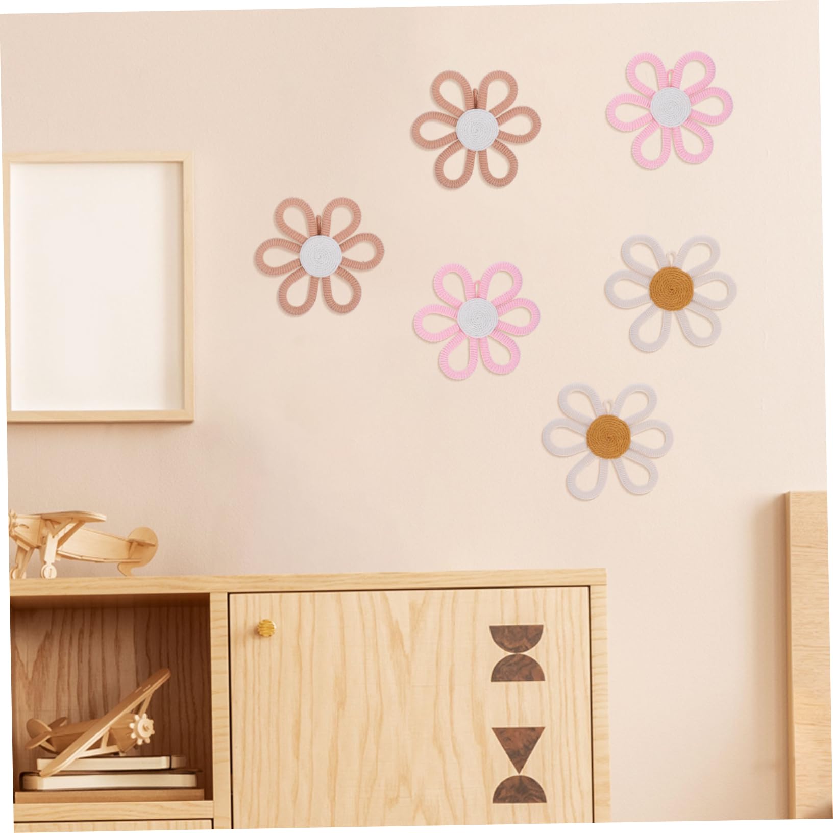 6pièces Décoration Murale Fleur Tissée Boho Pour Chambre Art Floral Accrochage Décor Murale Pendentif Style Rustique Installation Facile Pour Fêtes Et Anniversaires