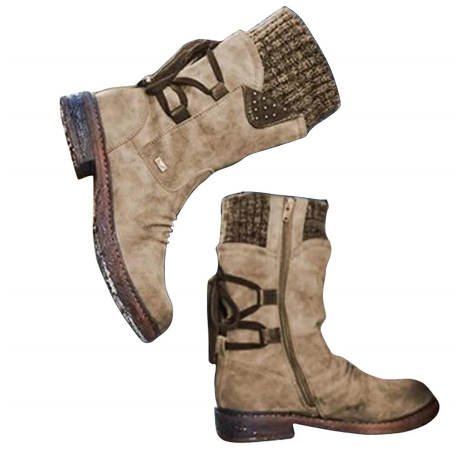 yonasu Lace up Wide Calf Boots, Boots with Socks Built in Women, Lock Boots, Black Back Lace up Boots