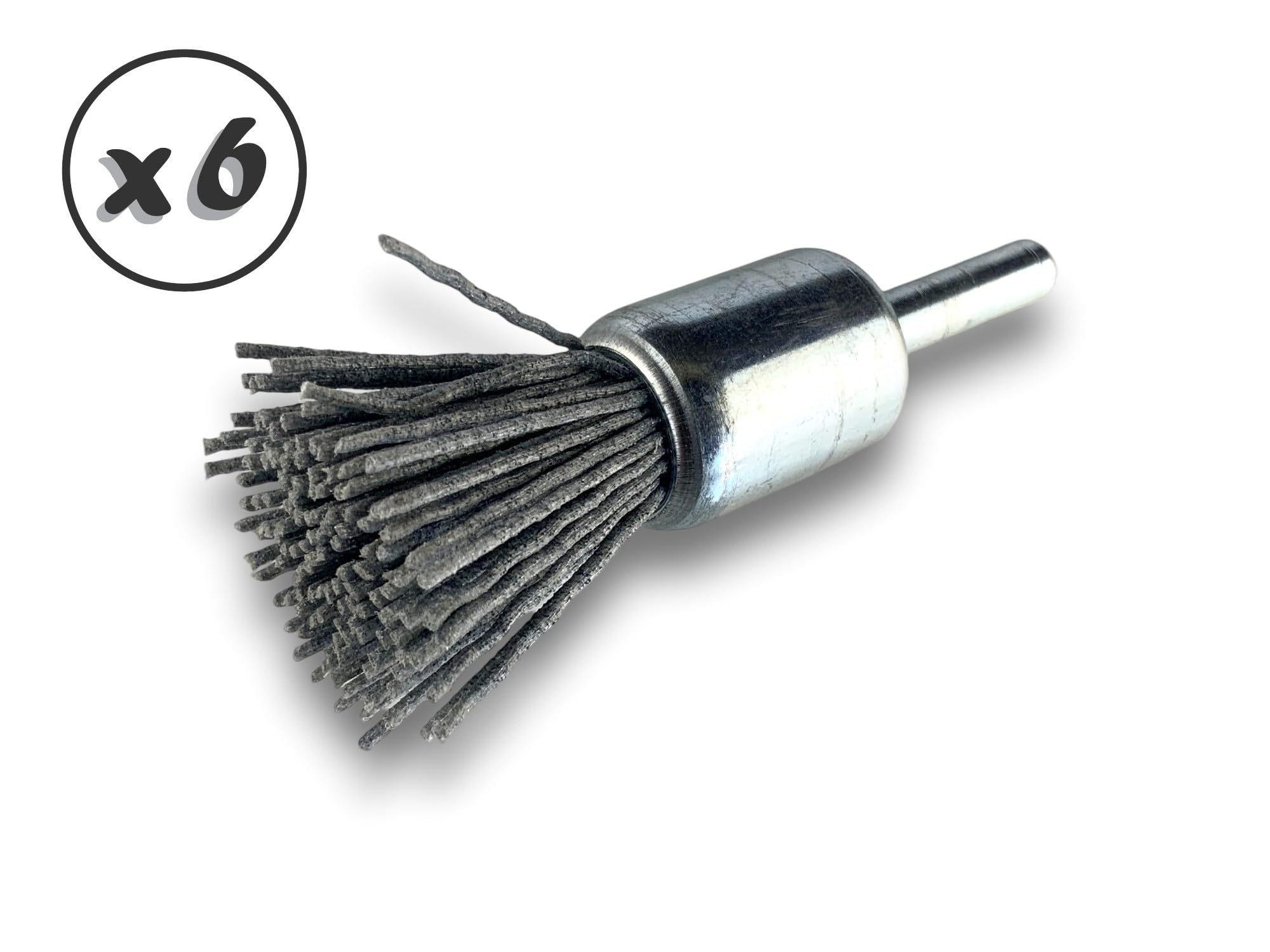Zestaw 6 metalowych szczotek obrotowych z końcówką | Ø 18 mm | Wyściółka z węglika krzemu ziarno 120 | Do wiertarki lub wkrętarki z uchwytem | Szczotkowanie i zdejmowanie | Kibros 20KR18_120x6