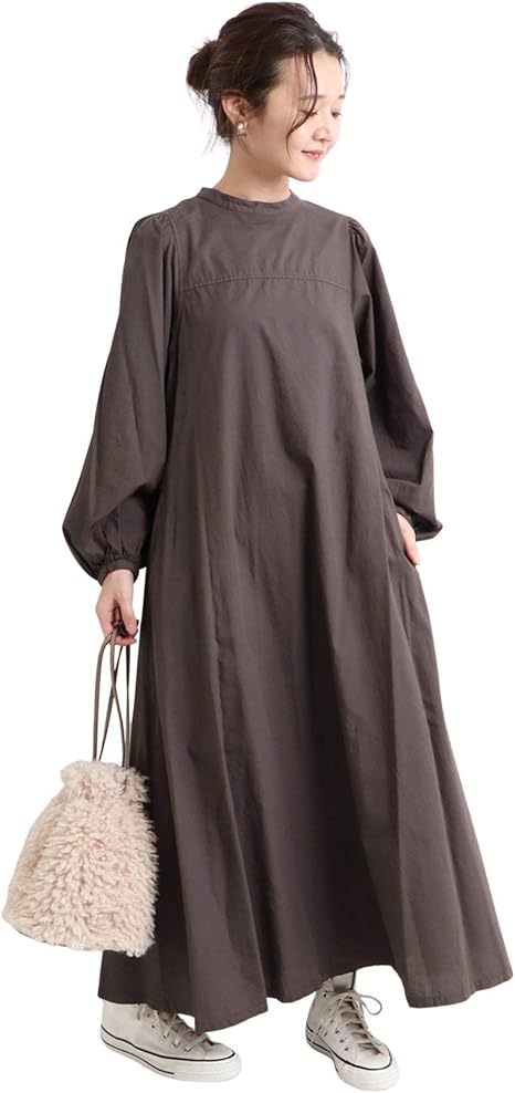 Amazon Co Jp スローブイエナ ボリュームスリーブハイネックワンピース フリー ブラウン 服 ファッション小物