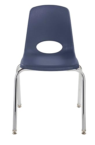 Miniatura 8 de FDP 10384-NV - Silla escolar apilable de 18 pulgadas, asiento apilable para estudiantes con patas de acero cromado y deslizadores giratorios de