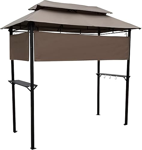 Miniatura 9 de Gazebo de parrilla de 8 x 5 pies, carpa de parrilla para parrilla al aire libre, kiosco de barbacoa de doble nivel con marco de acero, dos estantes,