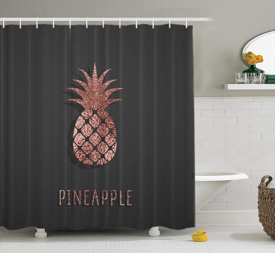 Amazon Com Lilymua Rose Gold Pineapple Fabric Shower Curtain Black Exotic Jungle Summer Cute Bathroom Shower Curtain Cloth Waterproof Polyester Bath Curtain For Bathroom Decor Black Home Kitchen