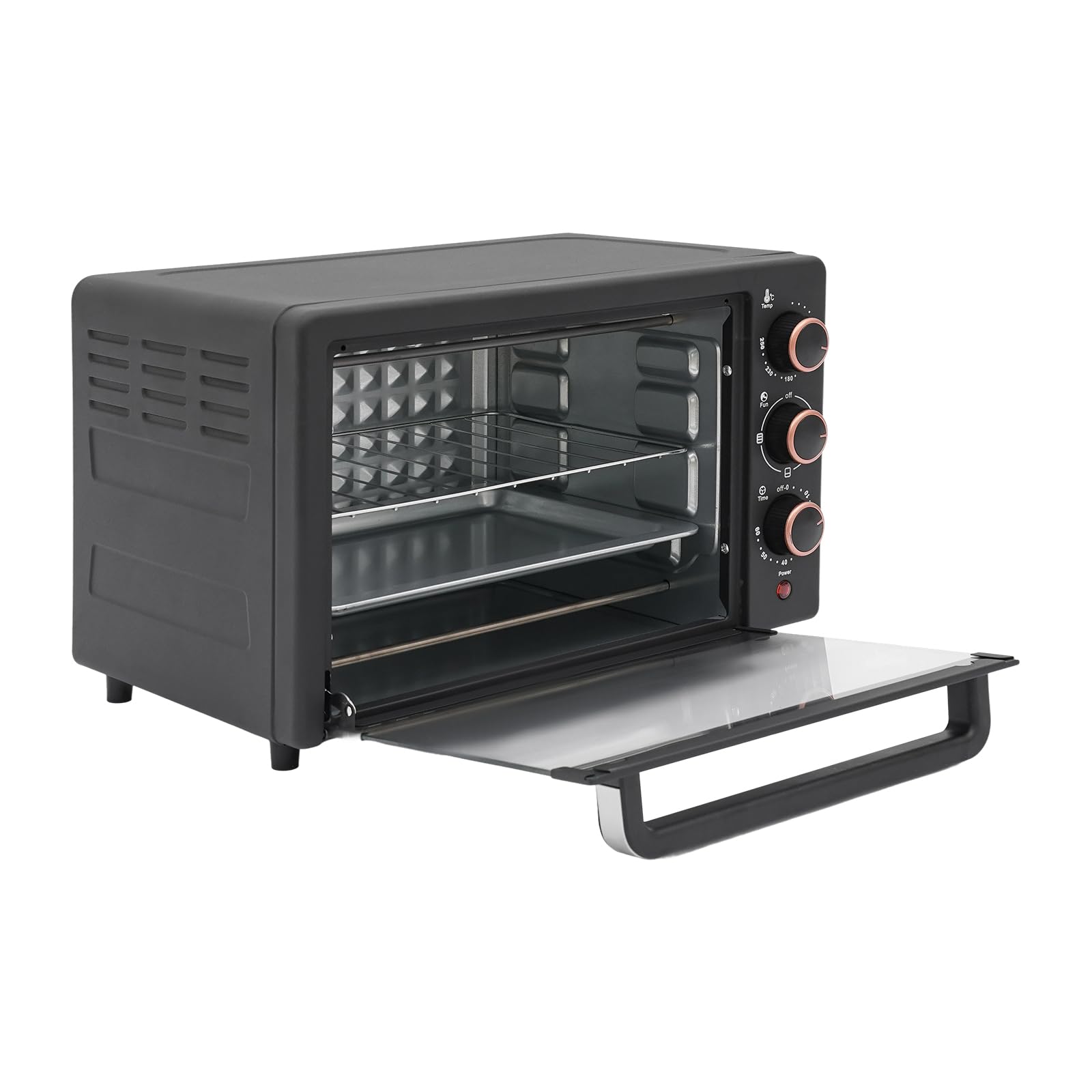 Piekarnik elektryczny, 22 l, z patelnią do grillowania i rusztem do grillowania, regulowana temperatura i timer, mini piekarnik do pizzy