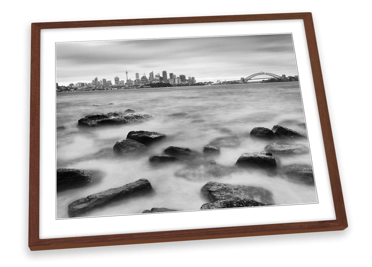 Canvas GeeksSydney Bradleys Head Skyline FRAMED ART PRINT Picture Poster Artwork - Walnut Frame - Size A4