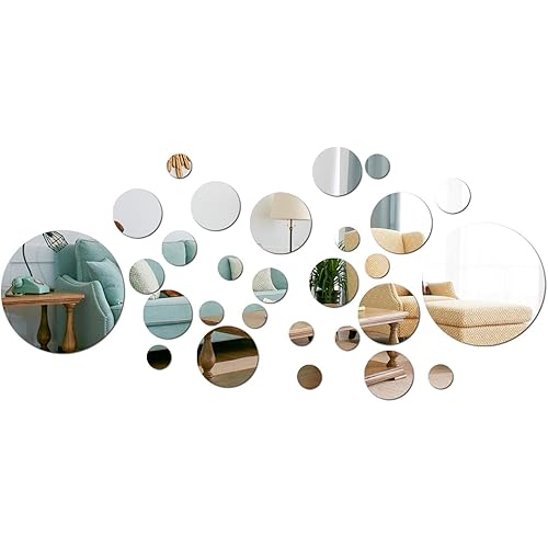 aooyaoo Solid Circle Wall Stickers Circle Mirror DIY Living Room/Bedroom/Decoration 28pcs Silver