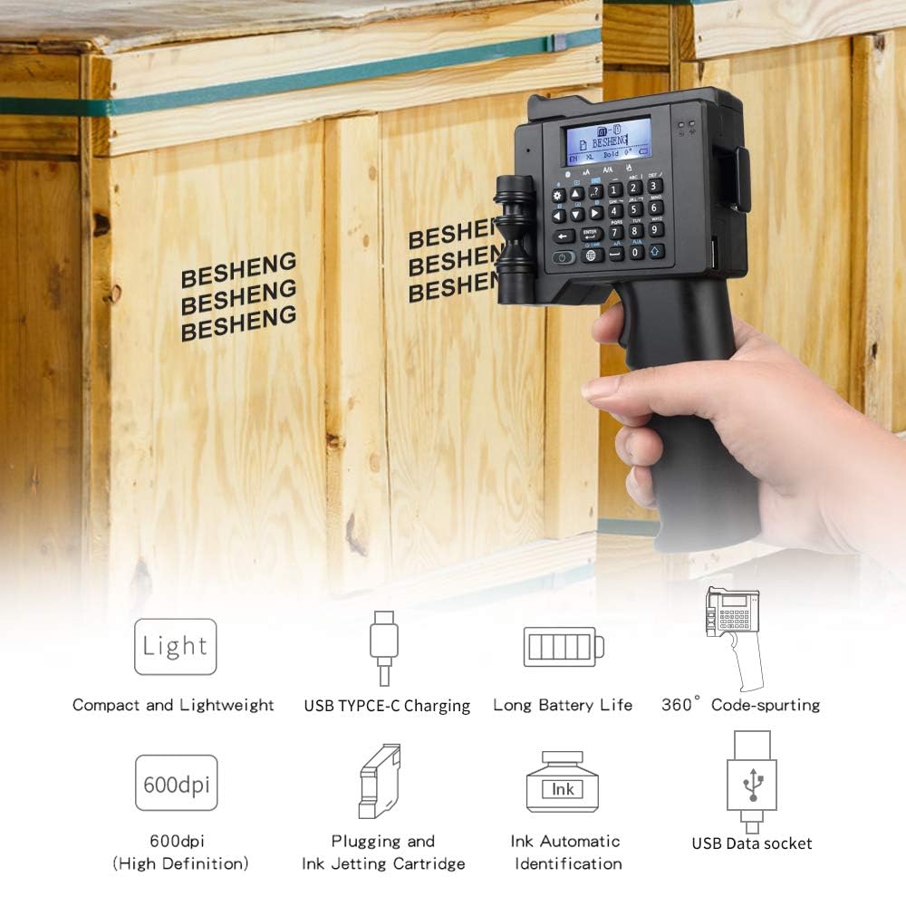 PT2000SE Imprimante à Jet d'Encre Portable avec Cartouche à Séchage Rapide pour QR Code, Logo, Date, Code-Barres