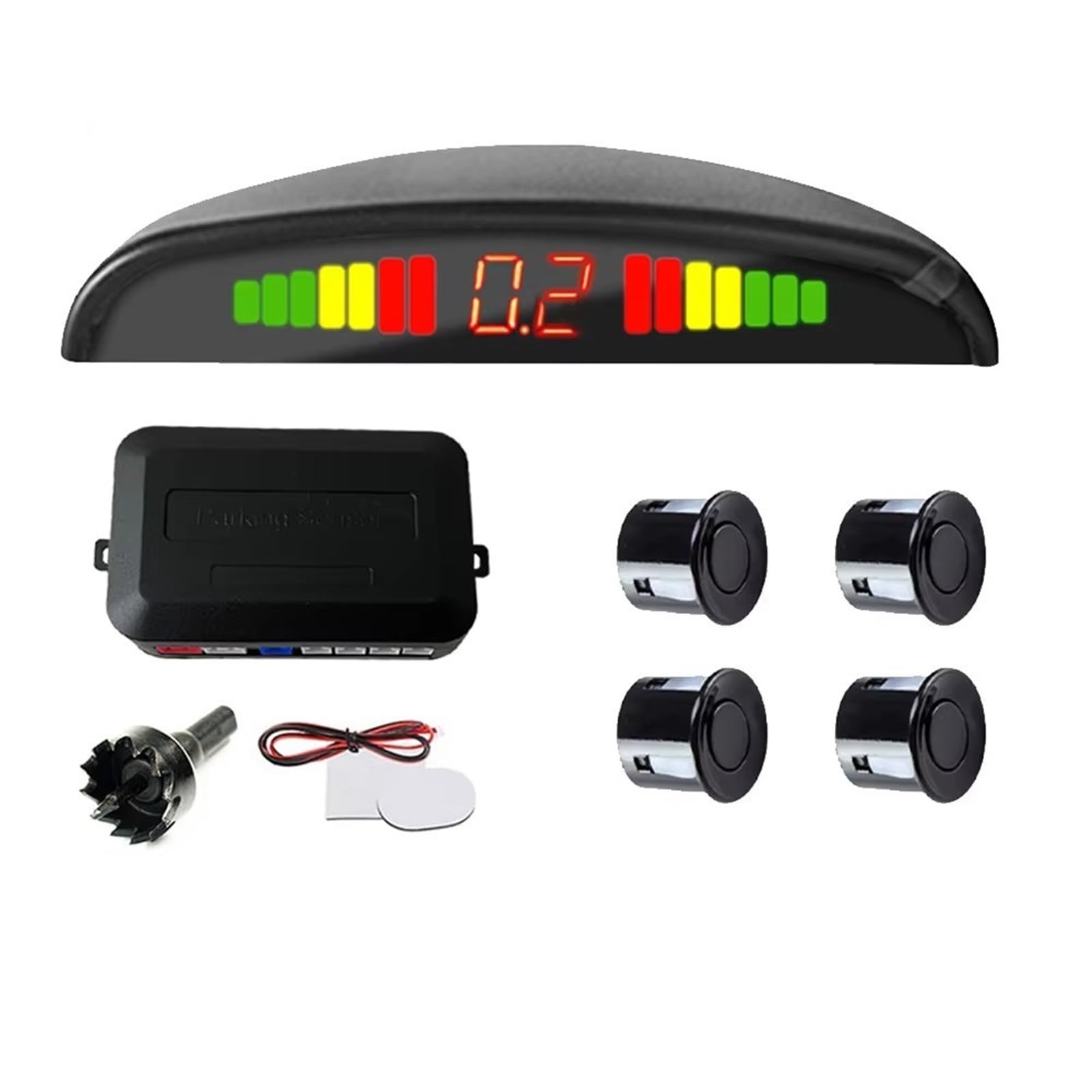 Aparcamiento asistido Sensores Estacionamiento Automóvil Kit Estacionamiento Pantalla 4 Sensores 22 Mm Retroiluminación Monitoreo Radar Respaldo Marcha Atrás 12 V Sensores Estacionamiento(Gray)