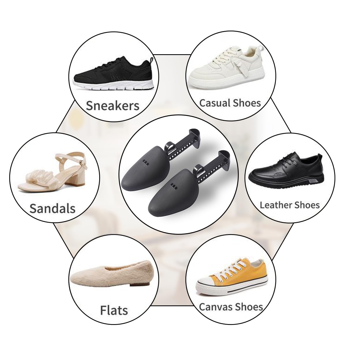 4 paia di estensori per scarpe, da uomo e da donna, in plastica, regolabile, leggero e facile da trasportare, grande formato – nero