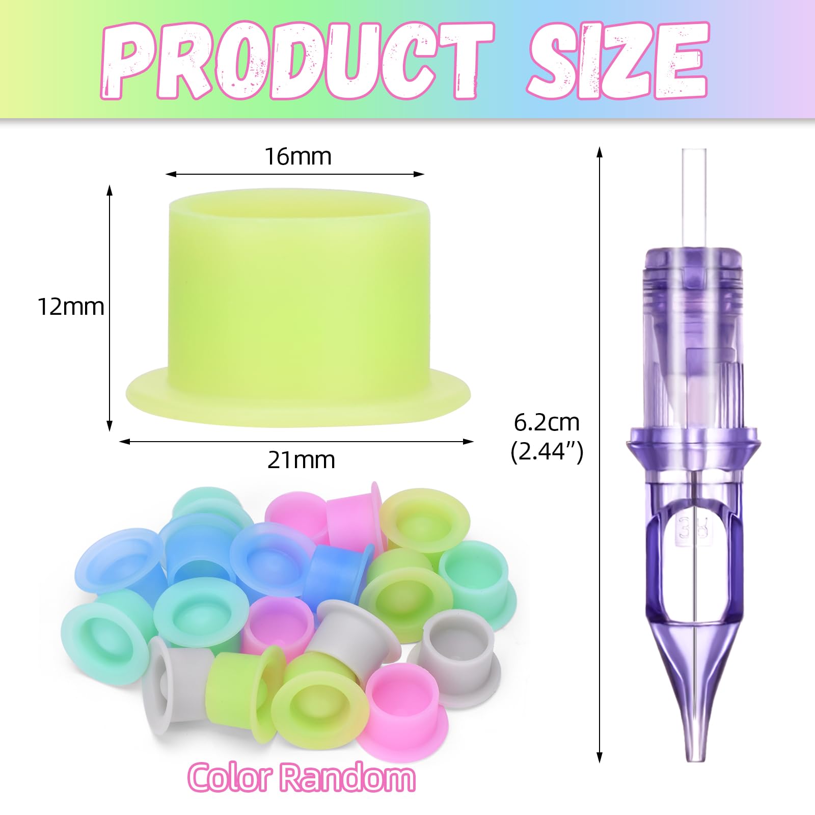 ATOMUS 20pcs Purple Tattoo Cartridge Needles 1003RL Tattoo Needles for Tattoo Gun Pen Liner Pattern Permanent Eyebrow with Disposable 20pcs Silicone Ink Cups for Pen Rotary Machine Tattoo Supplies - Image 2