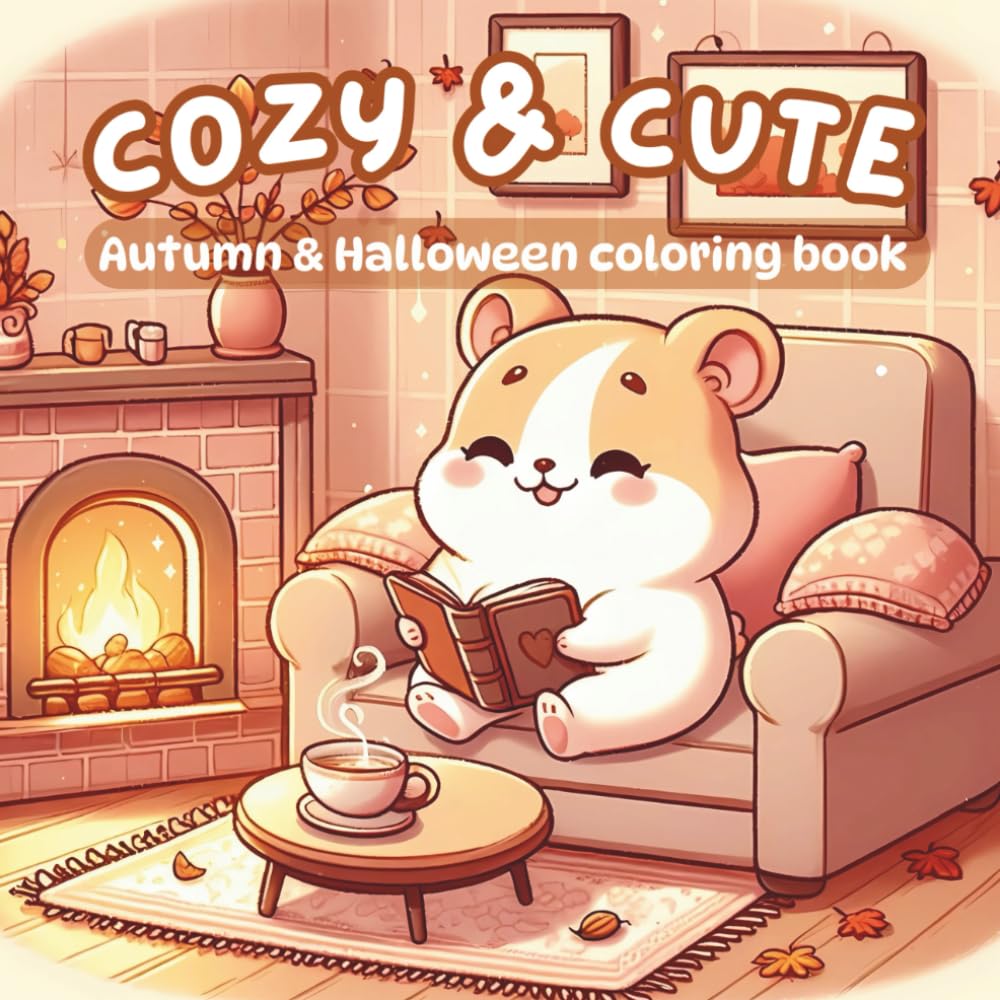 Cozy and cute: autumn and Halloween coloring book: Adorable hamster animal daily chore, autumn, and Halloween fun scenes with easy bold outlines — a ... and adults to enjoy during leisure time