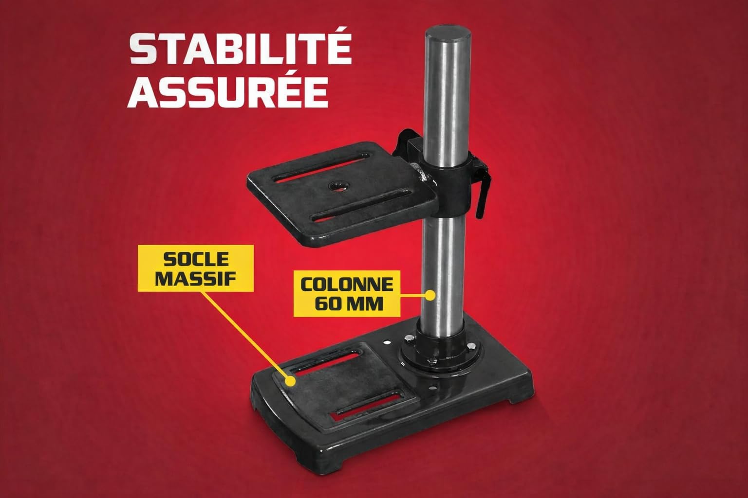 Hecht Perceuse à colonne avec puissance de 600 W - 12 niveaux de vitesse - Table de perçage orientable et réglable en hauteur