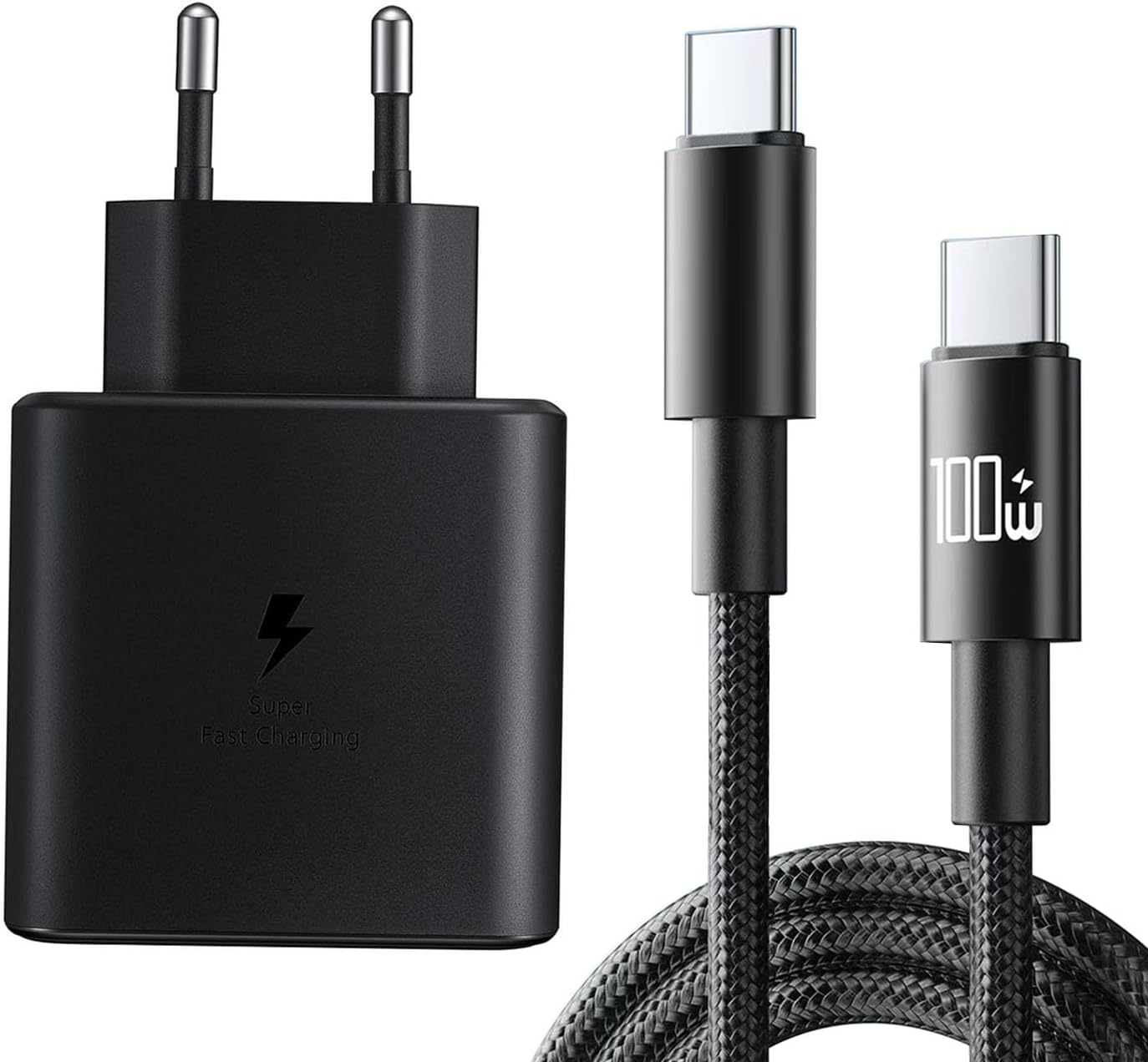 Quick Charger 45 W USB C Charger with 2 m Nylon Charging Cable Type C Compatible with Samsung Galaxy S26 S25 S24 S23 S20 S21 Ultra S22+ S22 Ultra Galaxy Tab S7 S7+ S8+ S8 S9 S10 S11 Ultra Note10 z Flip 6/5