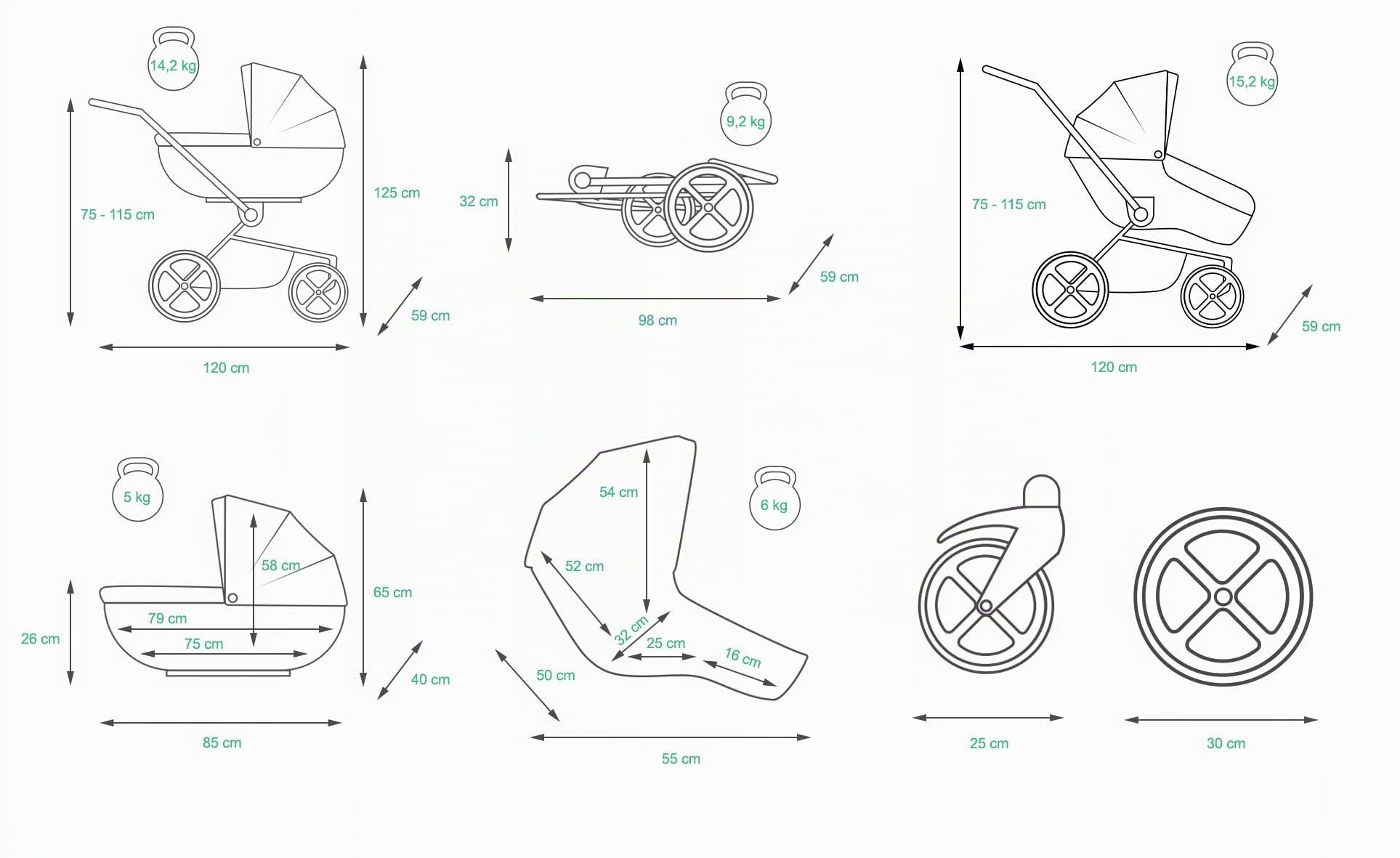 BabyLux® Kinderwagen Set 3 in 1 - Largo - incl. Babywanne, Buggy Sportsitz, Auto-Babyschale - Autositz - Kinderwagenset - Kombikinderwagen mit Wickeltasche, Regenschutz usw.